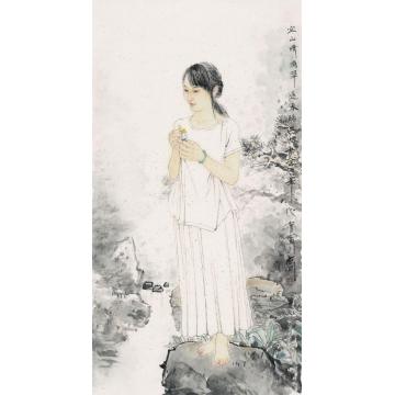 孟刚国画人物空山晴滴翠，远水绿生烟字画之家
