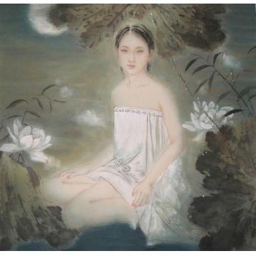 孟刚国画人物荷花世界梦皆香字画之家