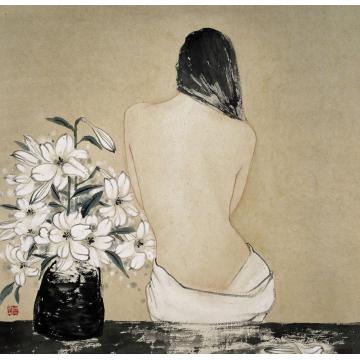 孟刚国画人物百合花字画之家