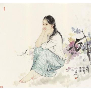 孟刚国画人物花开时节字画之家