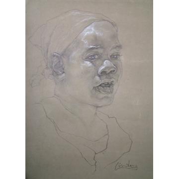 刘栋国画人物非洲素描-度假村少女字画之家