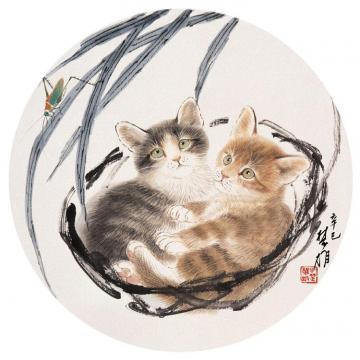 方楚雄国画动物双猫字画之家