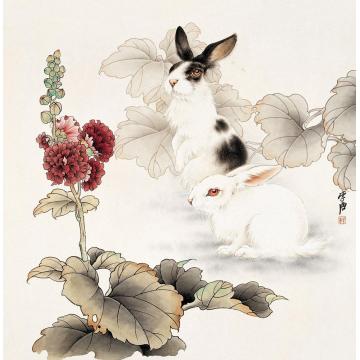 李唐国画动物玉兔字画之家