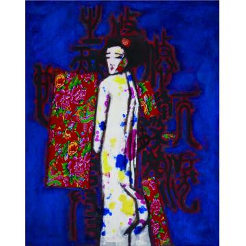 梅一国画人物冶春之四字画之家