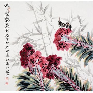 杨建五国画花鸟枝枝浓艳对秋光字画之家