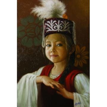 谢挥凡国画人物哈萨克小姑娘字画之家