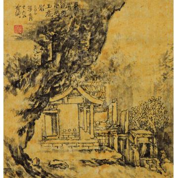 郭有河油画风景悬崖绝壁中的玉虚洞字画之家