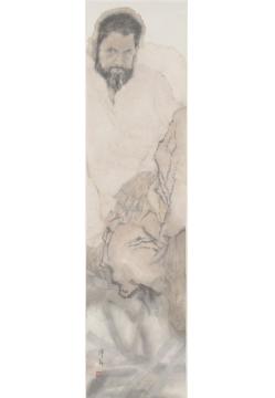 廖勤国画人物路遇印度-人力车夫字画之家