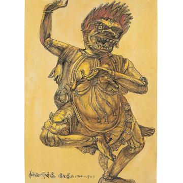 廖勤国画人物狮面佛母像字画之家