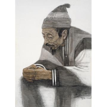 廖勤国画人物老者龟息字画之家