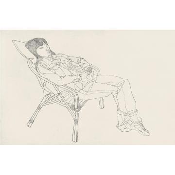 廖勤国画人物藤椅女孩字画之家