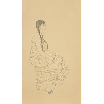 廖勤国画人物长裙女孩字画之家