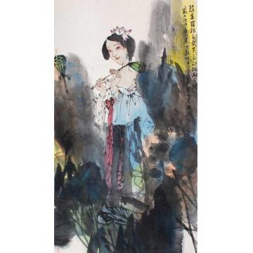 杨国新国画人物采莲图字画之家