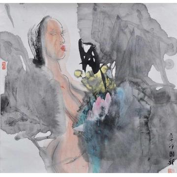 杨国新国画人物荷塘月色字画之家