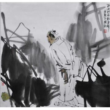 杨国新国画人物留的残荷听雨声字画之家