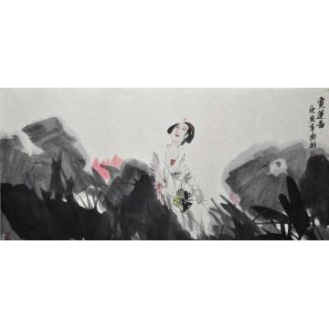 杨国新国画人物赏莲图字画之家