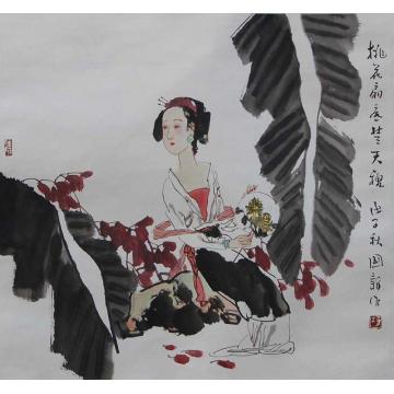 杨国新国画人物桃花扇底楚天秋字画之家