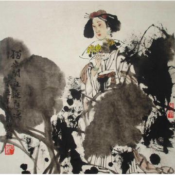 杨国新国画人物独步闲庭逐夜凉字画之家