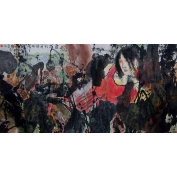 杨国新国画人物留得残荷听雨声字画之家
