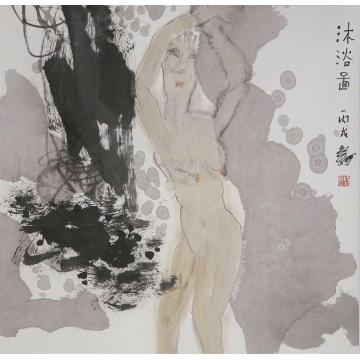 杨国新国画人物沐浴图字画之家