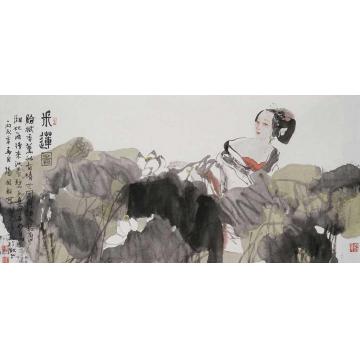 杨国新国画人物采莲图字画之家