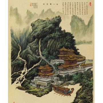 张孝友国画山水春山楼阁图字画之家