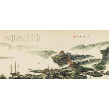 张孝友国画山水翠峰楼观图字画之家