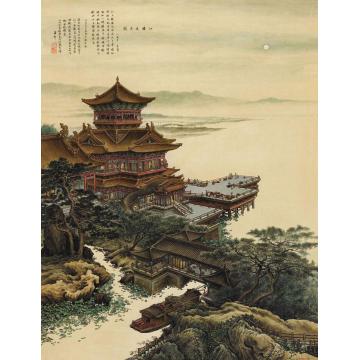 张孝友国画山水江楼月夜字画之家