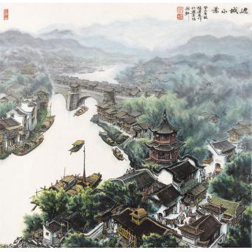 张孝友国画山水边城小景字画之家