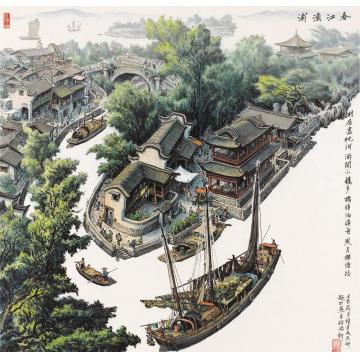 张孝友油画风景春江渔浦字画之家