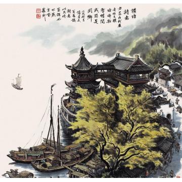张孝友国画山水横塘诗意字画之家