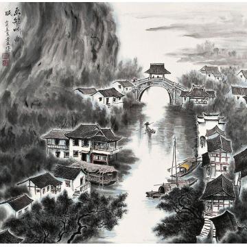 张孝友国画山水画船听雨图字画之家