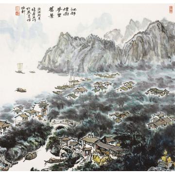 张孝友国画山水江村字画之家