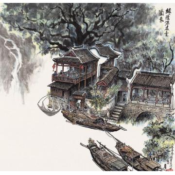 张孝友国画山水绿荫深处卖酒家字画之家