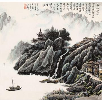 张孝友国画山水秋江晚棹字画之家
