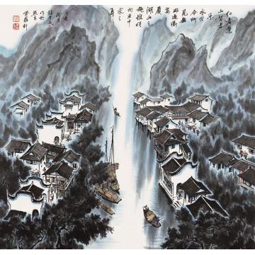 张孝友国画山水水乡小景字画之家