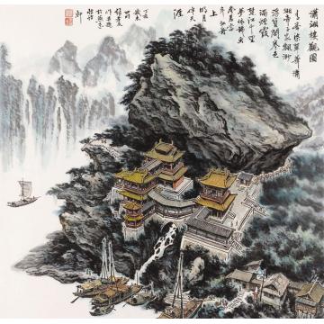张孝友国画山水潇湘楼观图字画之家