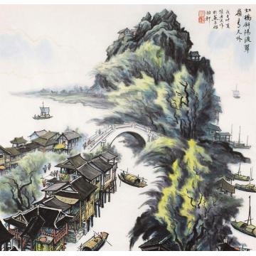 张孝友国画山水斜阳字画之家