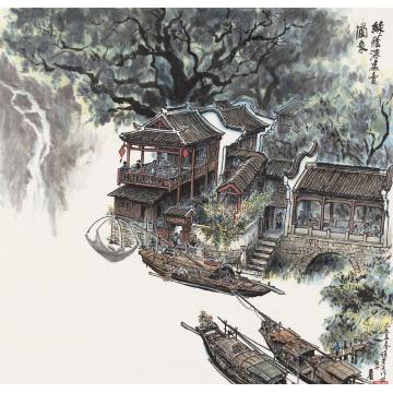 张孝友国画山水缘荫深处卖酒家字画之家