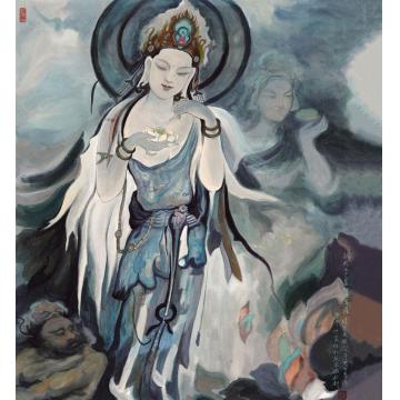 张孝友国画人物敦煌五十七窟初唐菩萨字画之家