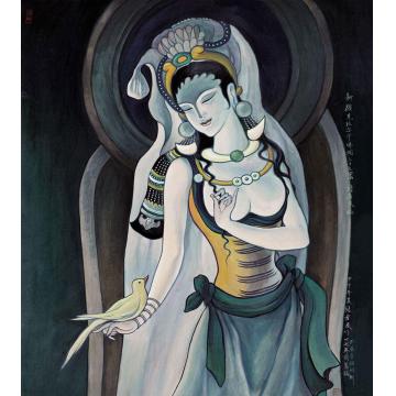 张孝友国画山水持鸟天仙字画之家