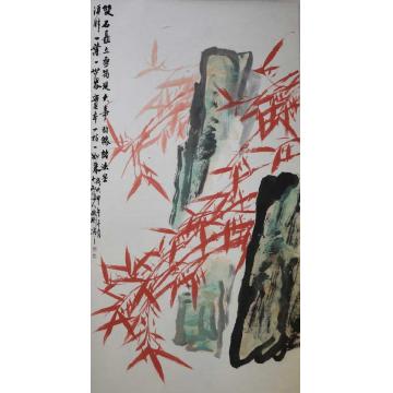 张德刚国画花鸟红竹系列字画之家