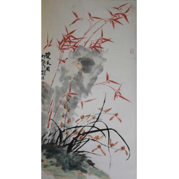 张德刚国画花鸟红竹系列字画之家
