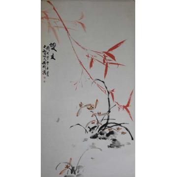 张德刚国画花鸟红竹系列字画之家