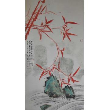 张德刚国画花鸟红竹系列字画之家
