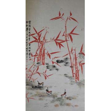 张德刚国画花鸟红竹系列字画之家