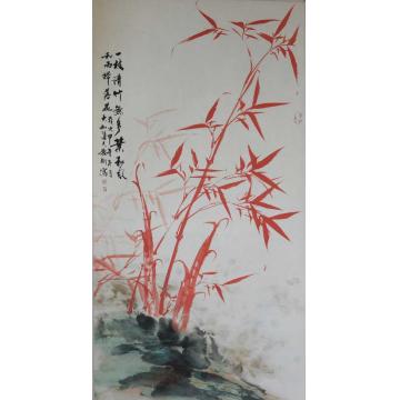 张德刚国画花鸟红竹系列字画之家