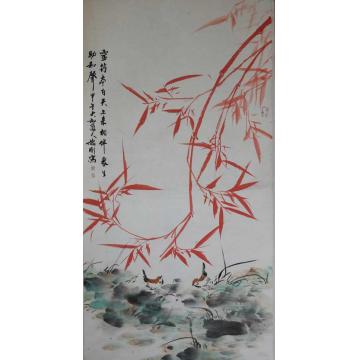 张德刚国画花鸟红竹系列字画之家