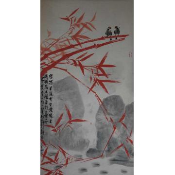 张德刚国画花鸟红竹系列字画之家