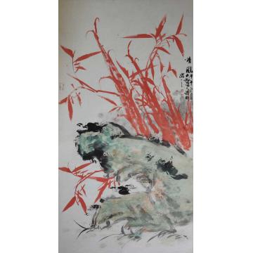 张德刚国画花鸟红竹系列字画之家